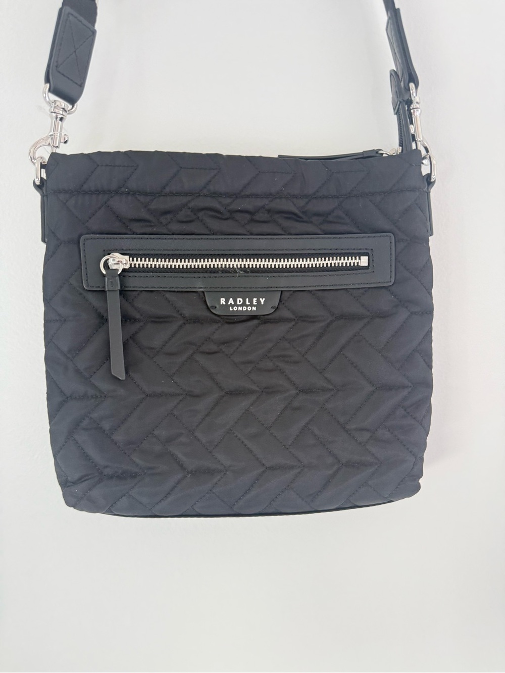 RADLEY LONDON Black Quilted Crossbody with Silver Hardware